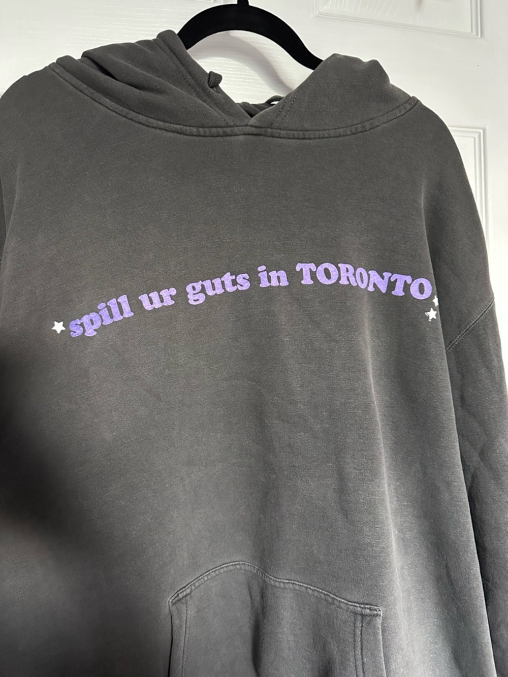 Olivia Rodrigo Charcoal Hoodie with Lavender "spill ur guts in TORONTO"